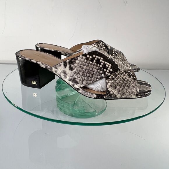 MICHAEL Michael Kors Abbott Crisscross Mules Snake Embossed Leather Chunky - Picture 1 of 8